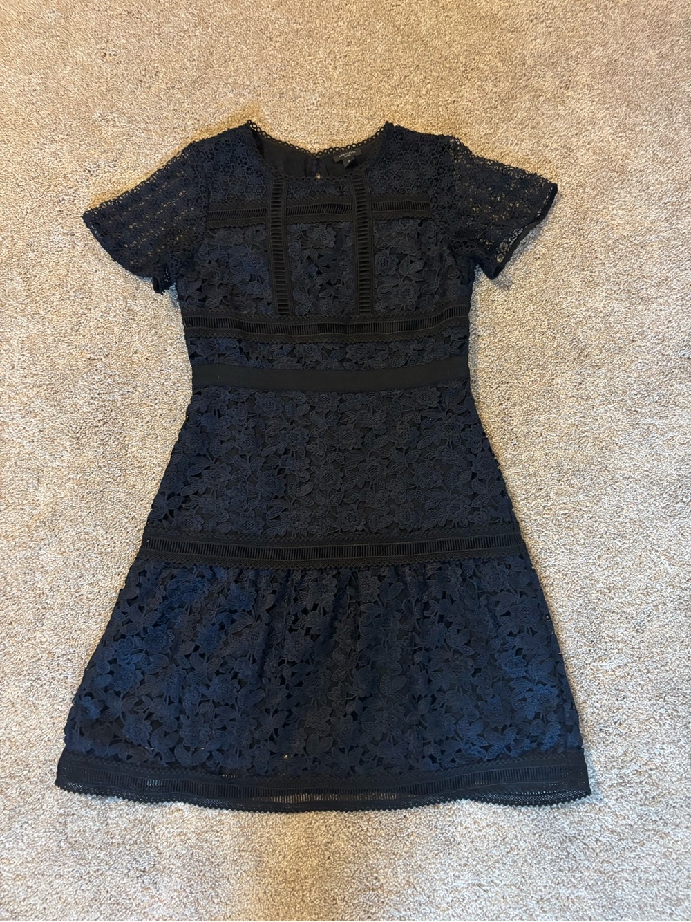 Ann Taylor Navy Floral Lace Short Sleeve Mini Dress